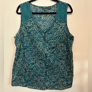 Eddie Bauer Teal Printed Lace-Shoulder Tank Top